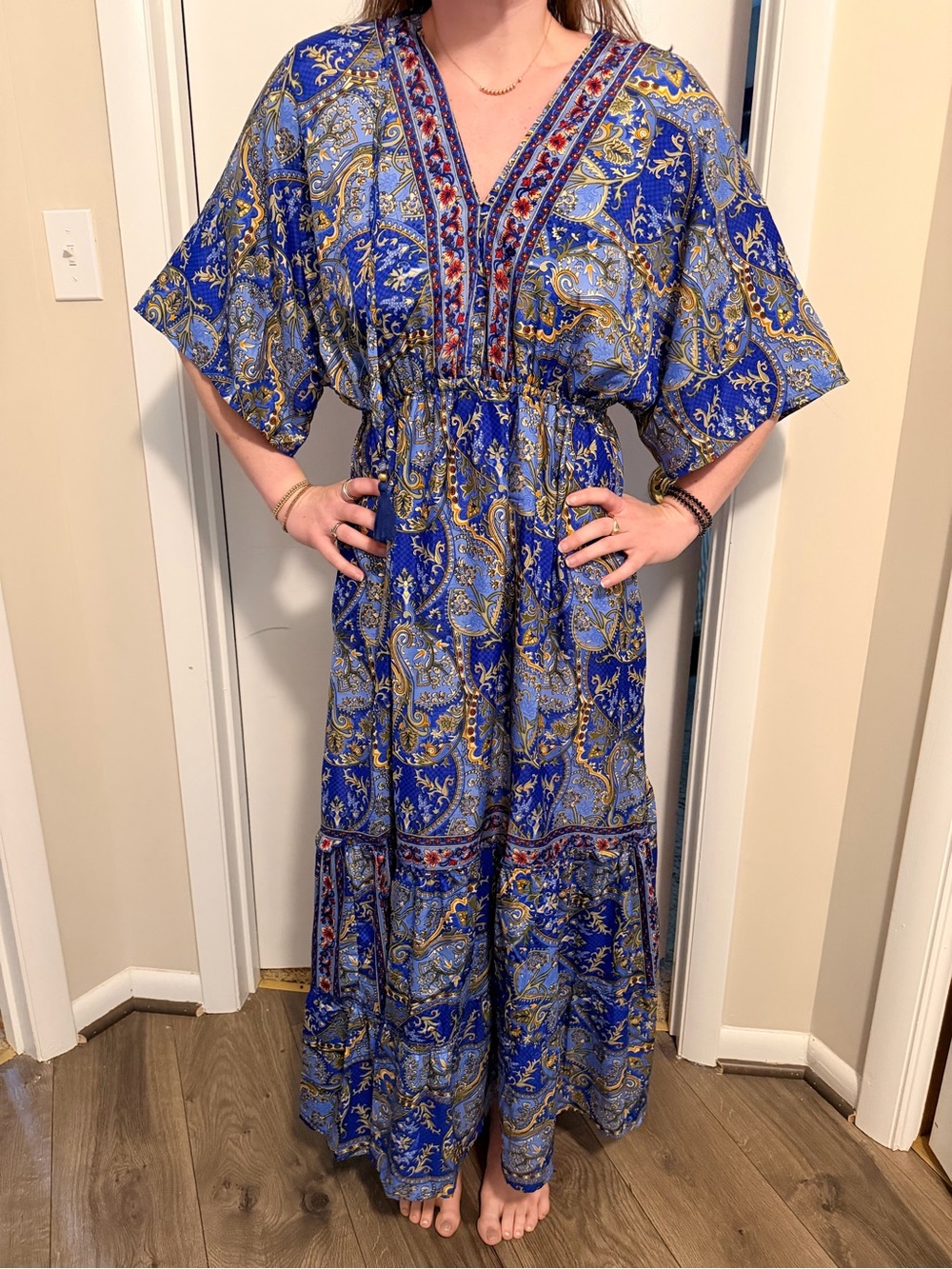 Blue Paisley V-Neck Maxi Dress kaftan